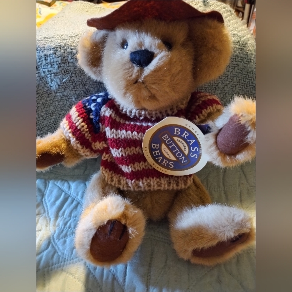 Brass Button Bears Plush Toy with Striped Sweater Cody